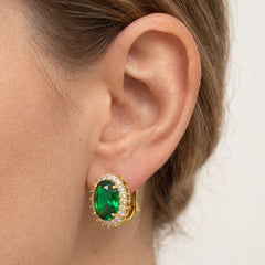 Royal oval green quartz gold earrings