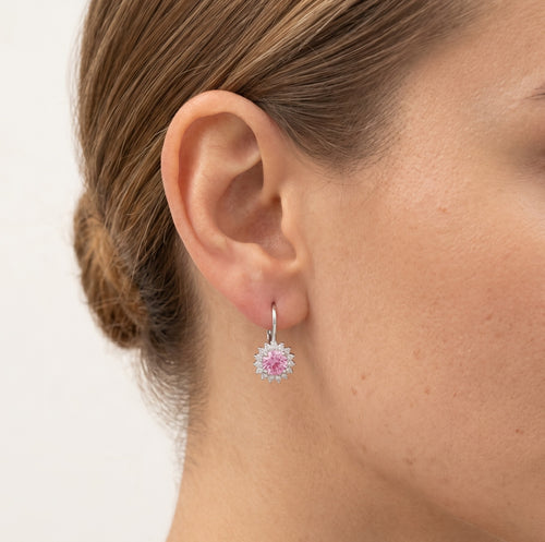 Halo sterling silver drop earrings with rose quartz