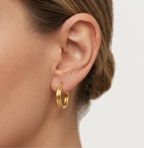 Thick yellow gold high polished hoop earrings