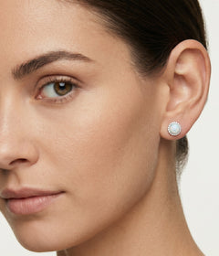 Opal earrings with cubic zirconia in white gold