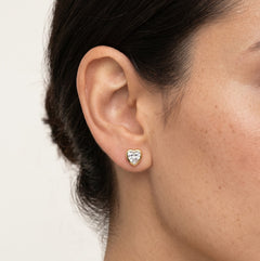 Yellow gold tiny cubic zirconia heart stud earrings