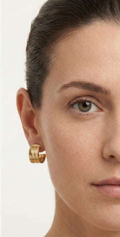 Three rows gold hoop earrings