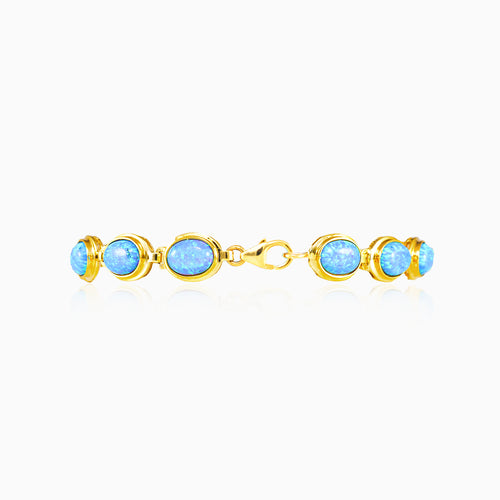 Classic Yellow Gold Bracelet with Blue Opals