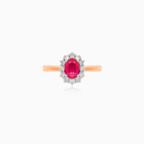 Rubínový prsten z růžového zlata s diamantem