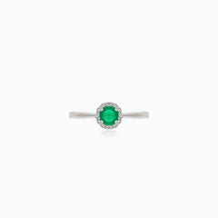 White gold diamond ring with round emerald
