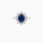 Royal flower white gold diamond and blue sapphire ring
