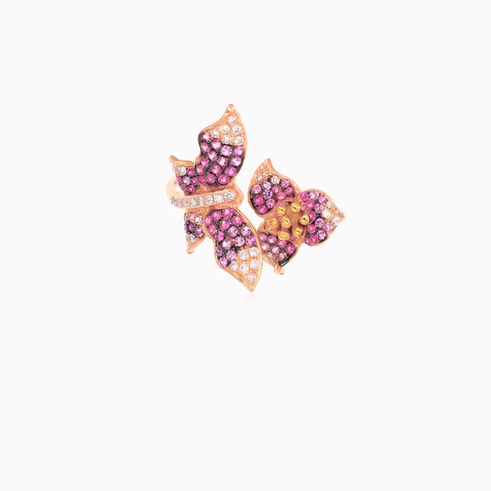 Diamant- und rosa Saphir-Schmetterlingsring