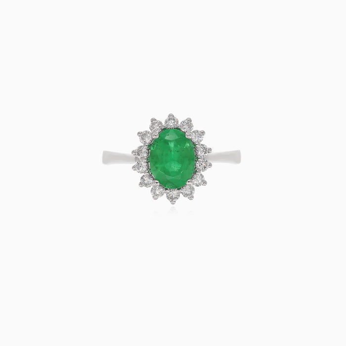 Bague luxueuse en or 18 carats avec diamant et émeraude