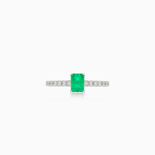 White gold diamond ring with emerald