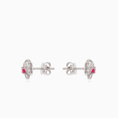 Elegant white gold stud earrings with diamonds and rubies