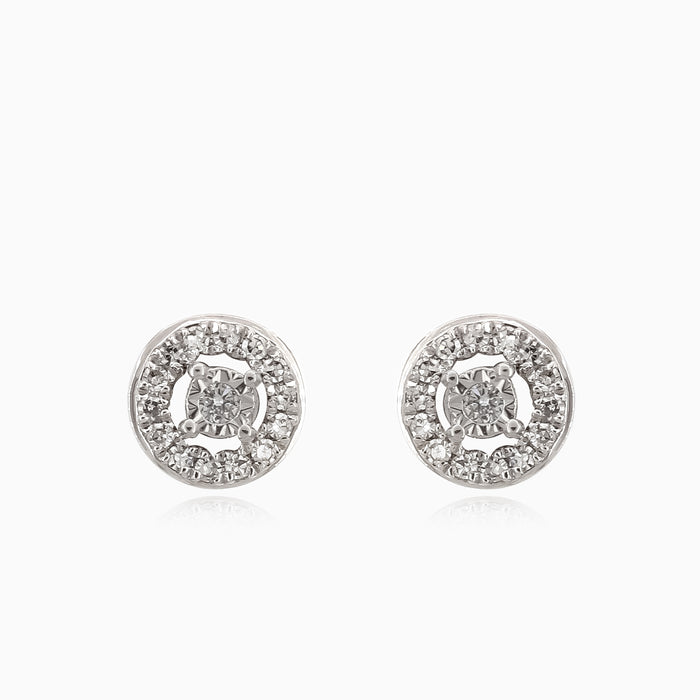 Pendientes de botón de oro blanco con diamantes