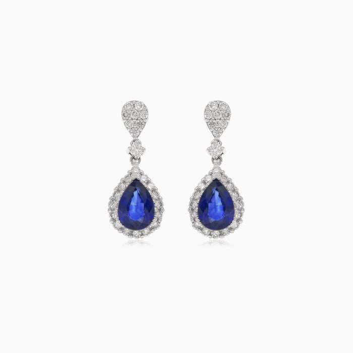 Elegantní náušnice s diamanty a safíry z bílého zlata