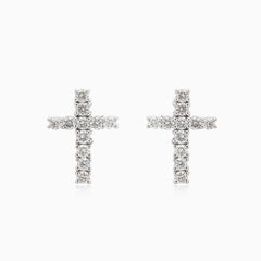 Cross white gold diamond earrings