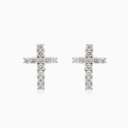 Cross white gold diamond earrings