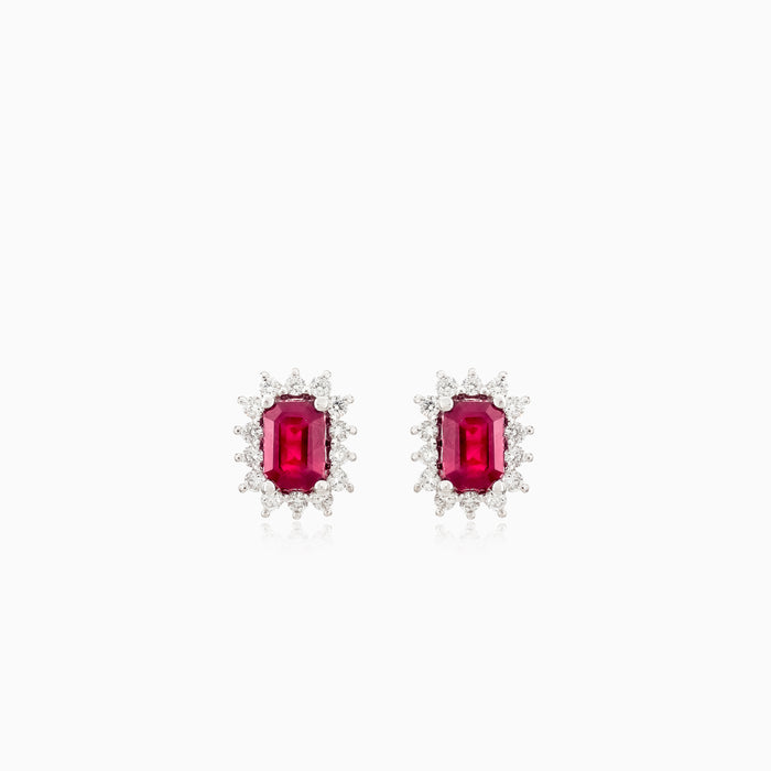 Pendientes reales de oro blanco con rubí y diamantes
