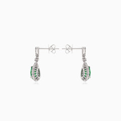 White gold diamond and emerald drop earrings
