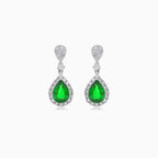 White gold diamond and emerald drop earrings