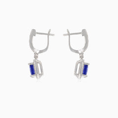 White gold diamond and sapphire drop earrings