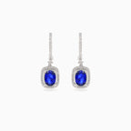 White gold diamond and sapphire drop earrings