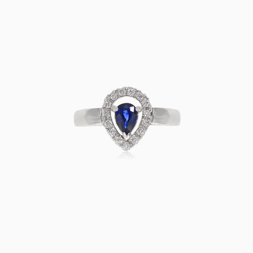 Stunning round diamond and pear sapphire ring