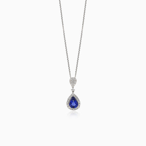 Sophisticated round diamond and pear sapphire necklace