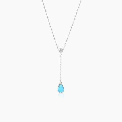 Diamond necklace with topaz drop