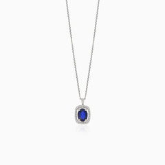Elegantní náhrdelník z bílého zlata s diamanty a modrými safíry