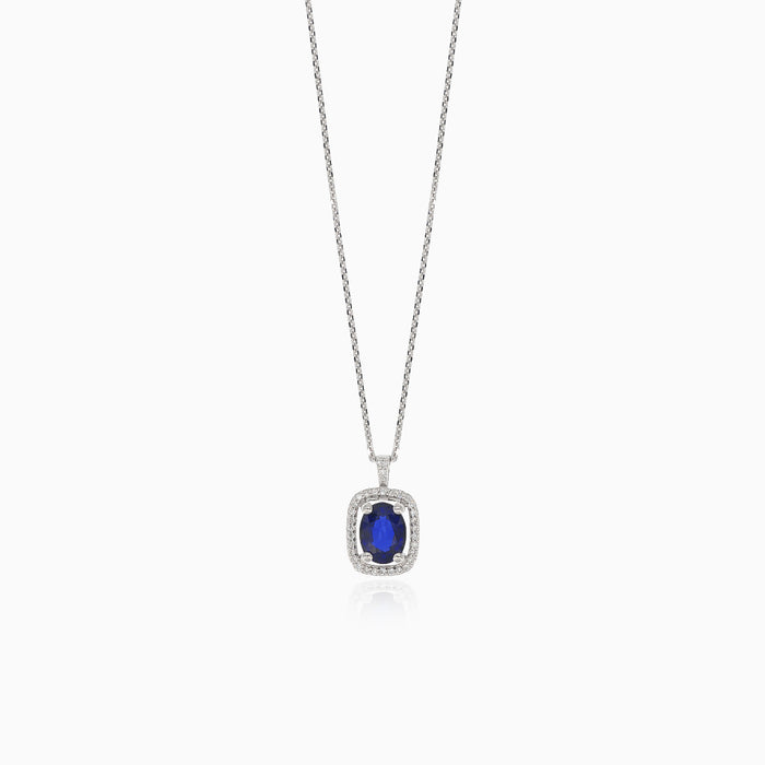 Elegantní náhrdelník z bílého zlata s diamanty a modrými safíry