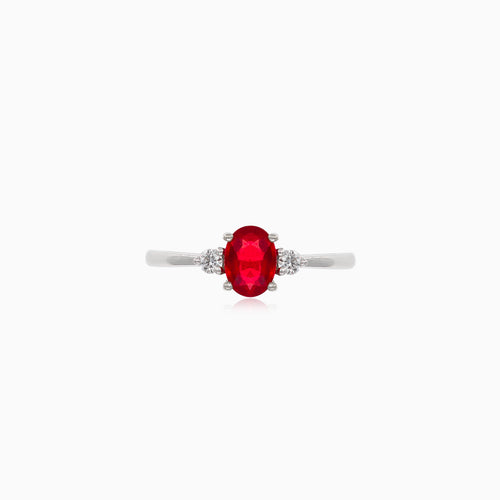 Simple white gold diamond and ruby ring
