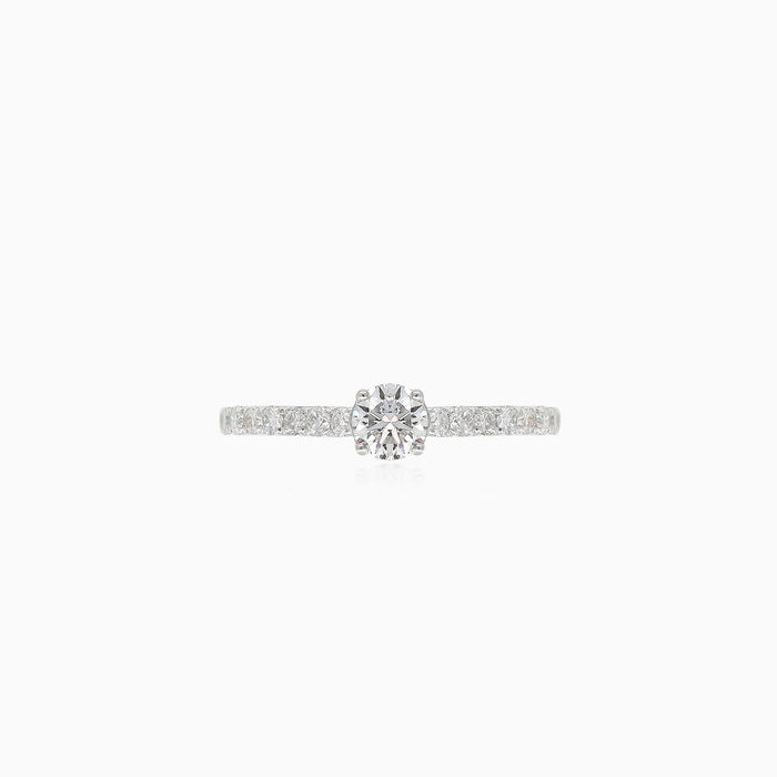Bague scintillante en diamant taille escalier fine ronde