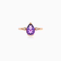 Rose gold ring with amethyst and diamonds
