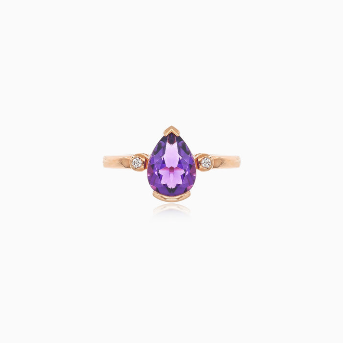 Bague en or rose avec améthyste et diamants