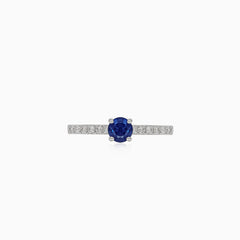 Fine white gold diamond ring with sapphire
