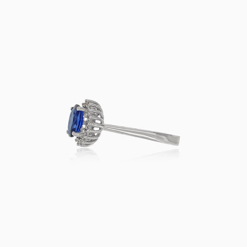 Unconventional diamond white gold ring with sapphire