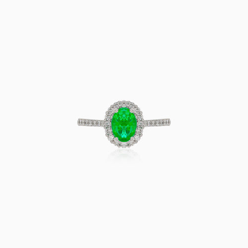 Královský diamantový prsten z bílého zlata se smaragdem