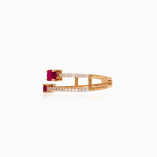 Double rose gold ring with ruby and diamonds