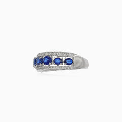 Design white gold diamond ring with sapphire