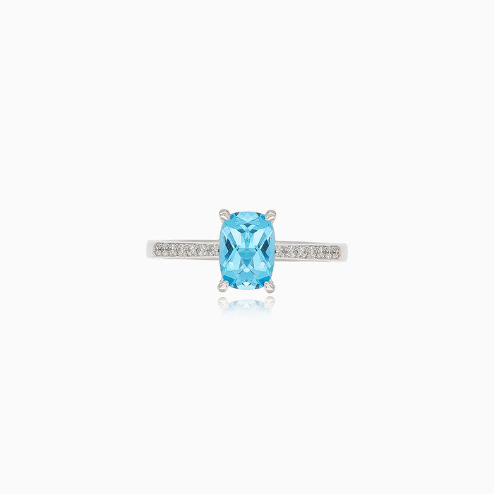 Elegantní obdélníkový prsten s topazem a diamanty