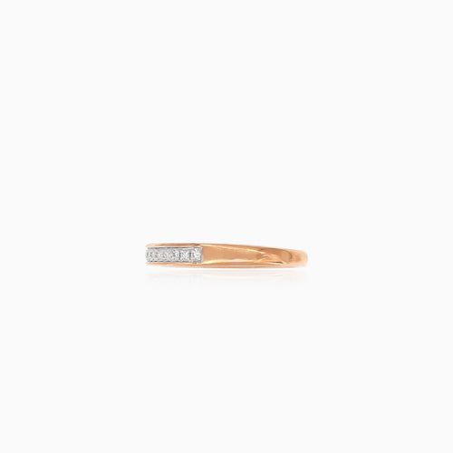 Romantic rose gold ring with line of diamonds