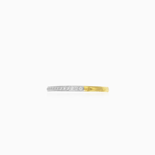 Thin white and yellow gold diamond line ring
