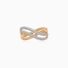 Twisted three tone gold diamond ring