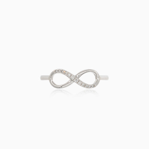 White gold infinity ring with diamonds