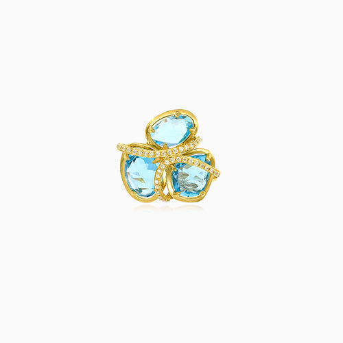 Oslnivý dámský prsten s diamantem a modrým topazem