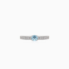 Elegant  white gold  ring with diamond and blue topaz