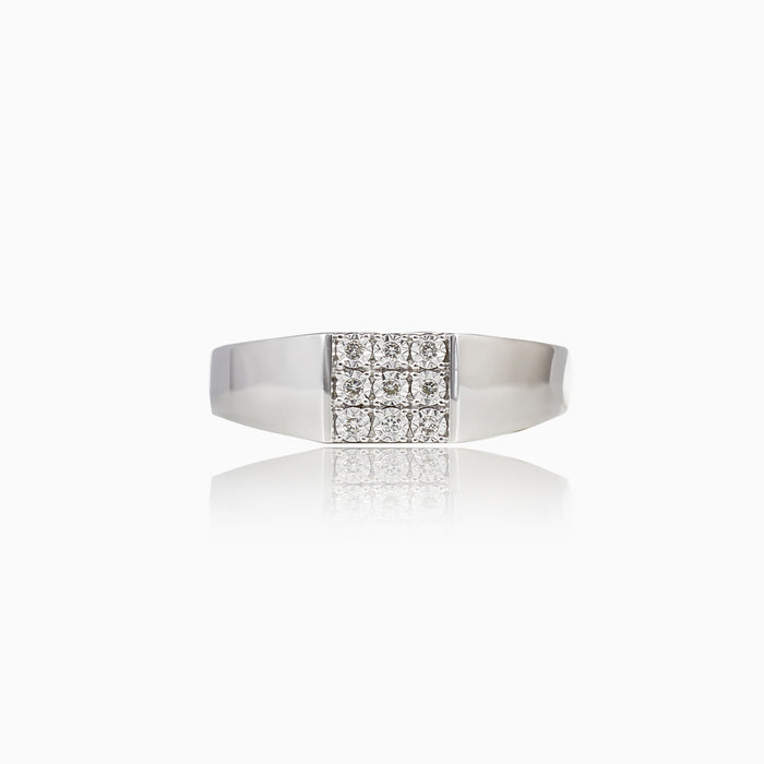 Bague homme élégante en or blanc avec diamants ronds
