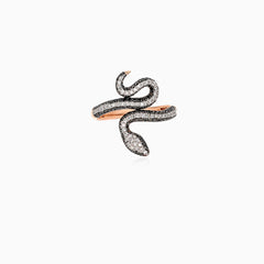 Black and white diamond snake ring