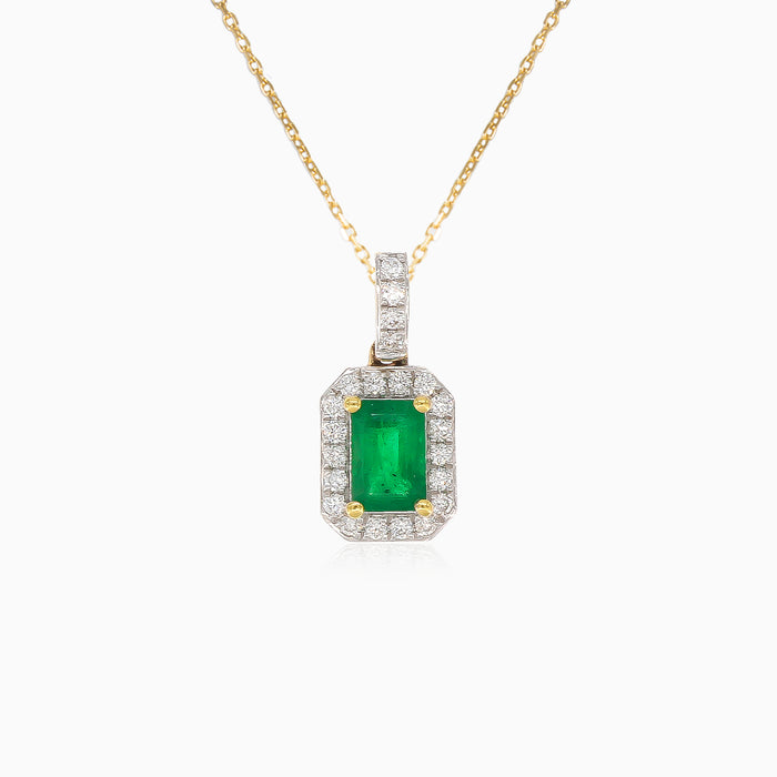 Elegantní dámský přívěsek s diamanty a smaragdem ve žlutém zlatě