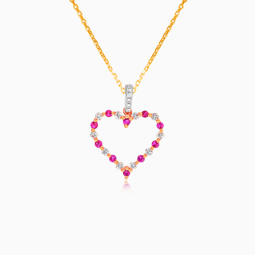 Heart pendant with diamonds and pink sapphire