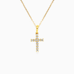 Zlatý minimalistický kříž s diamanty