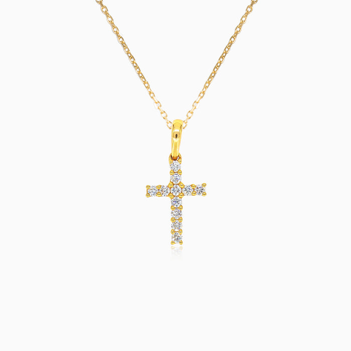 Zlatý minimalistický kříž s diamanty